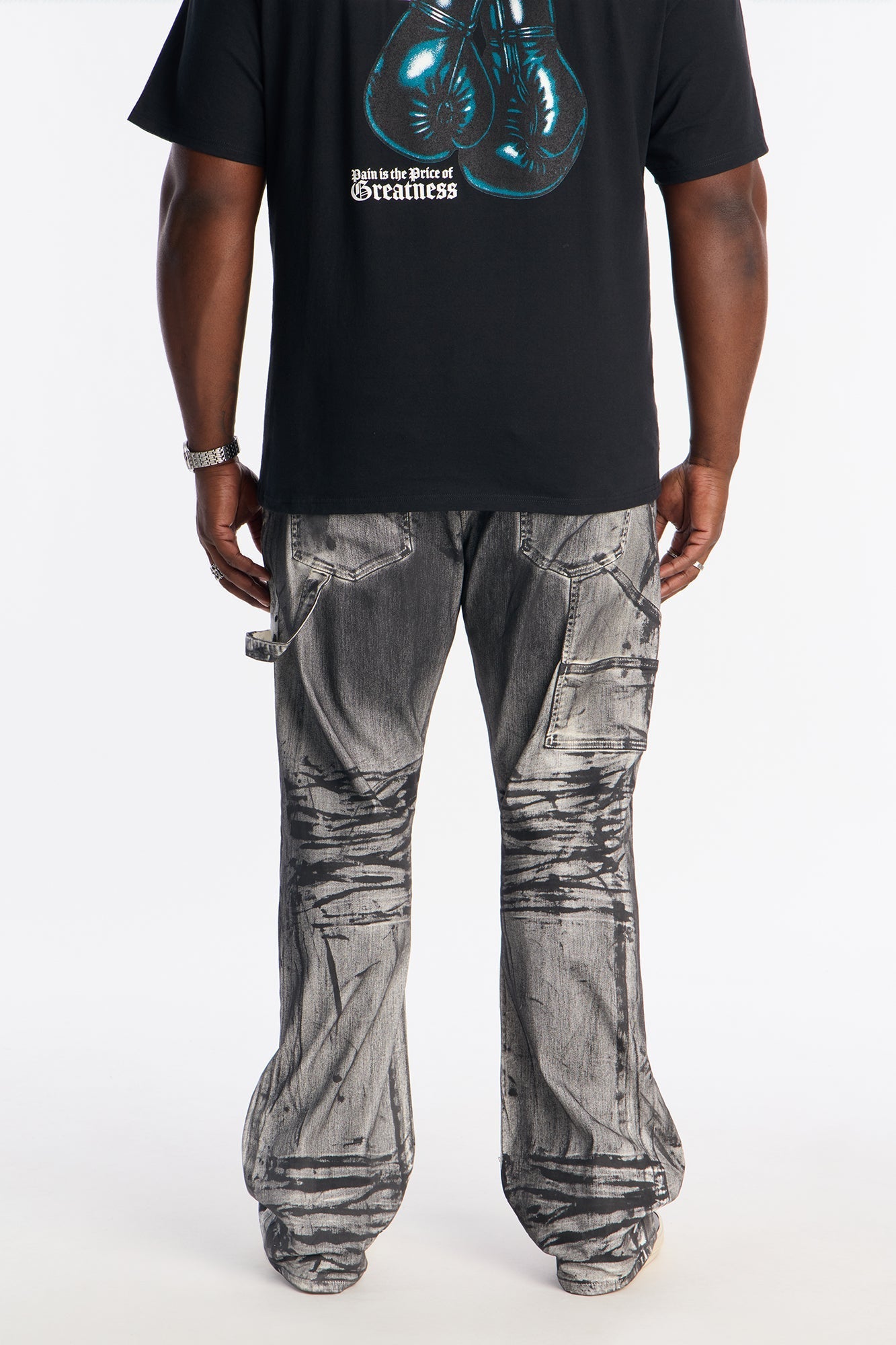 Stacked Skinny Flare Marble Vice Jean - Black/White