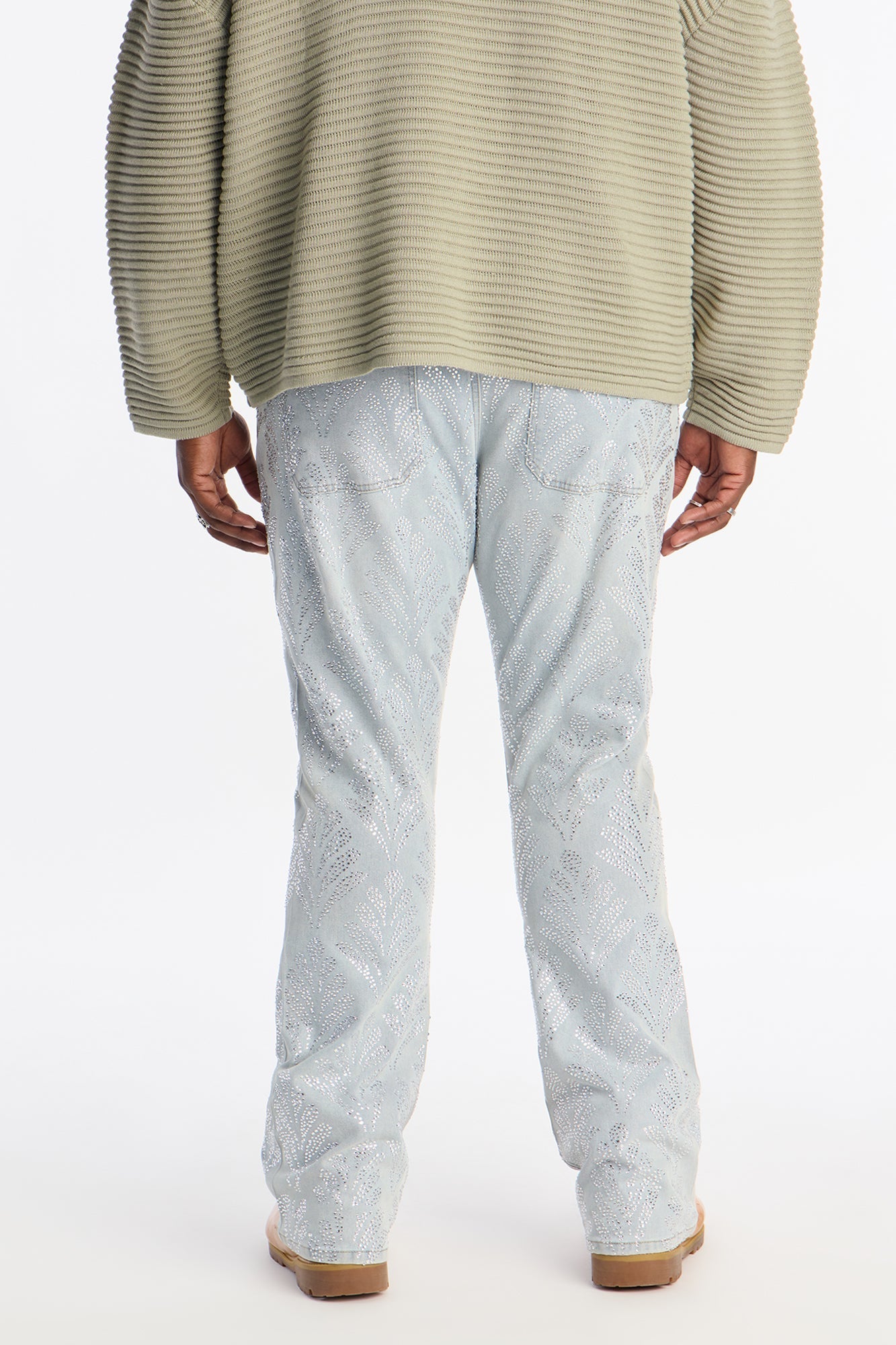 Stacked Skinny Flare Jeweled Bladeleaf Jean - Light Wash