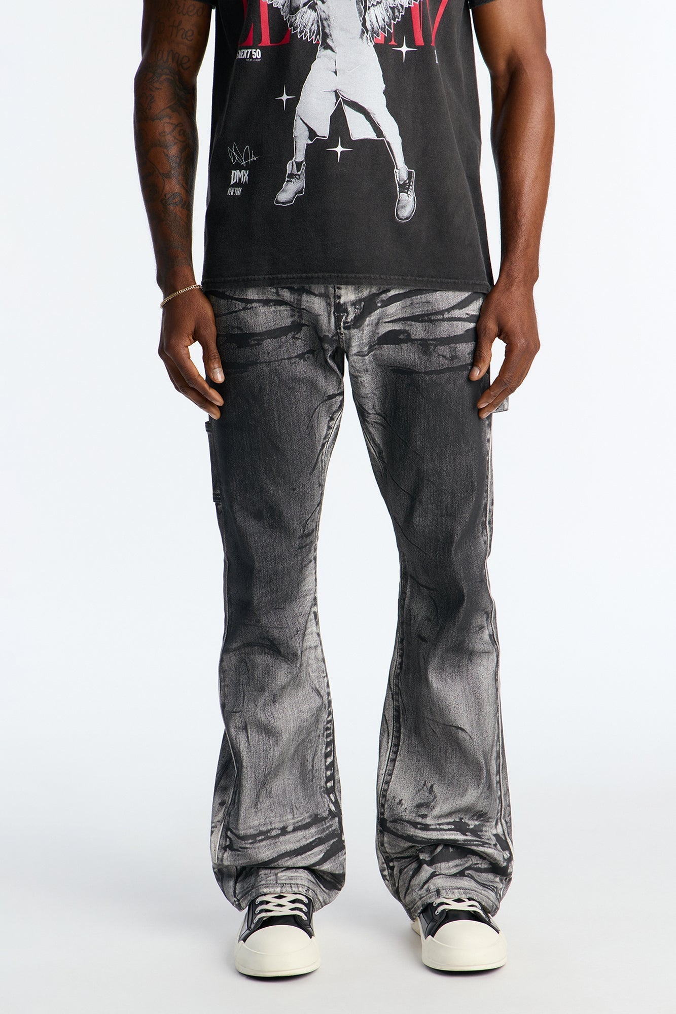 Stacked Skinny Flare Marble Vice Jean - Black/White