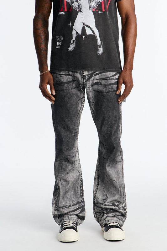 Stacked Skinny Flare Marble Vice Jean - Black/White