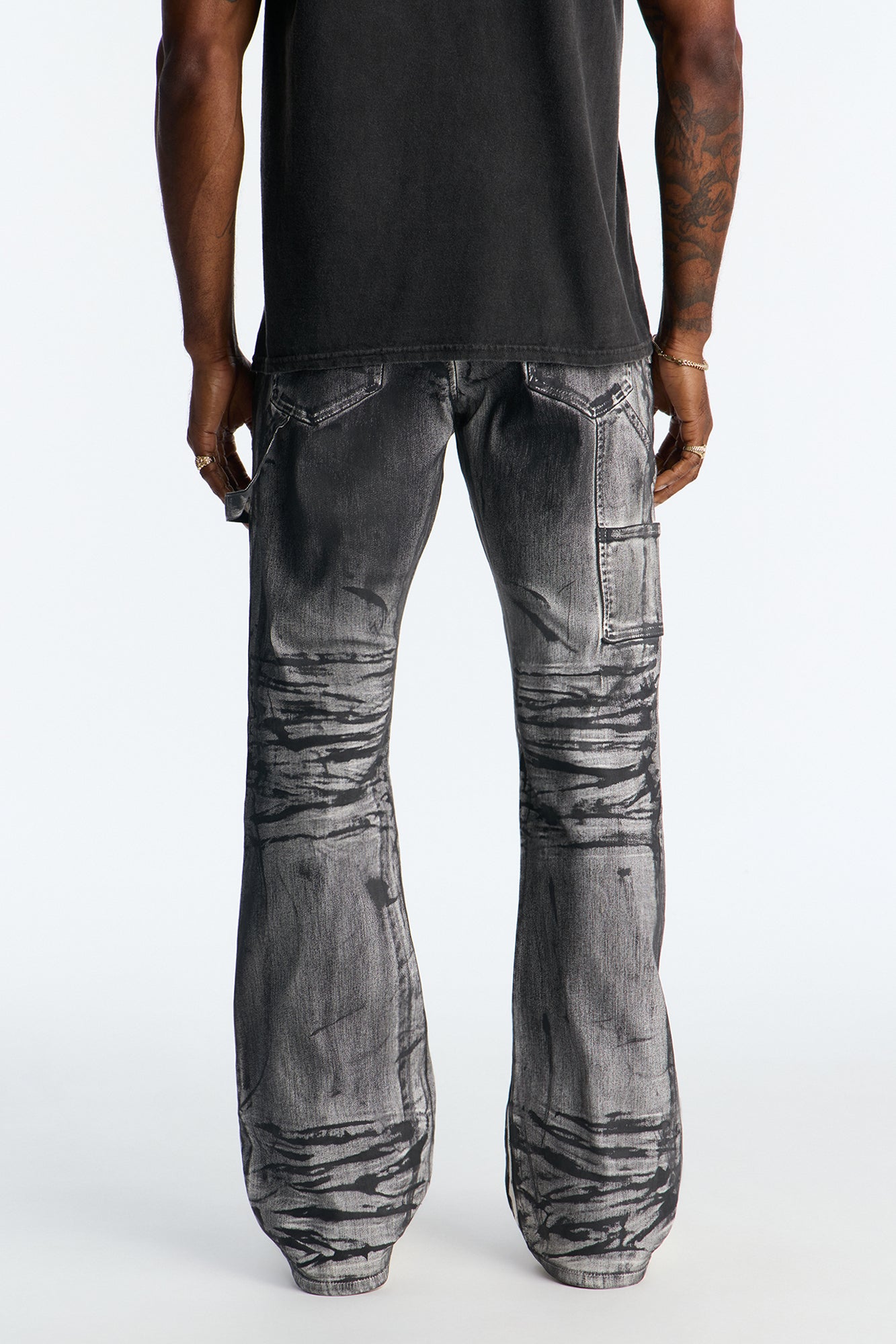 Stacked Skinny Flare Marble Vice Jean - Black/White