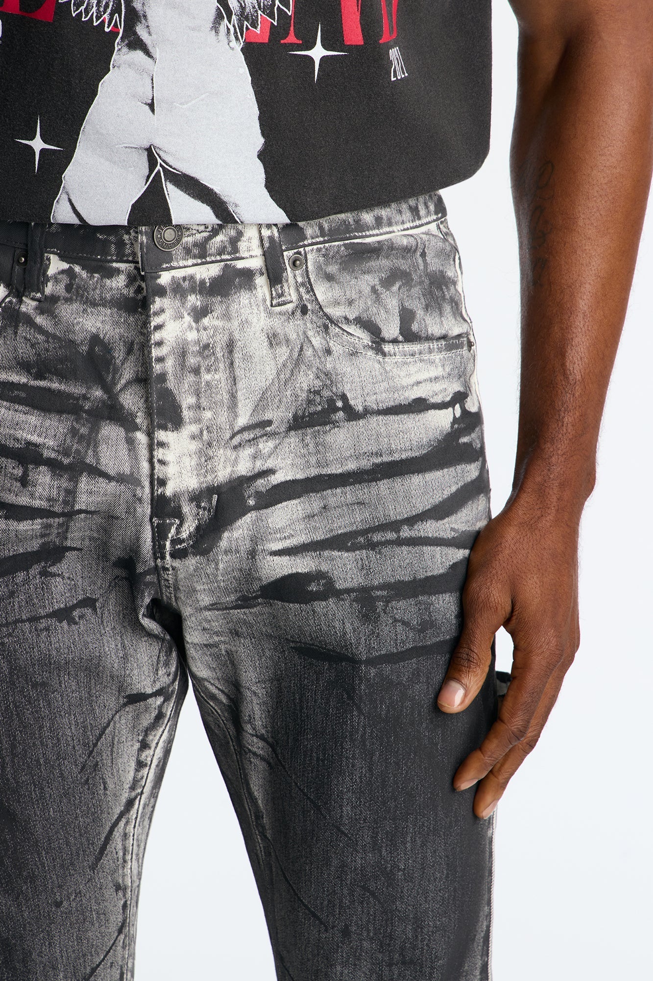 Stacked Skinny Flare Marble Vice Jean - Black/White