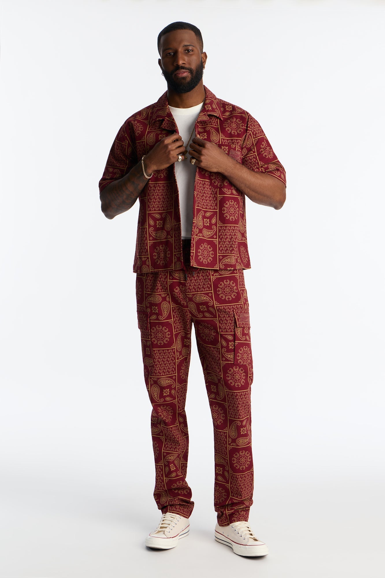 Clinton Hill Mosaic Button Up Shirt - Burgundy