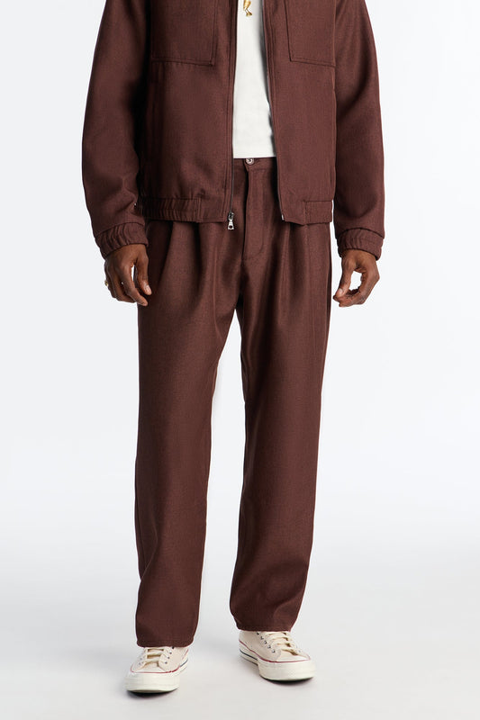 Straight Zip Tone Trouser - Brown