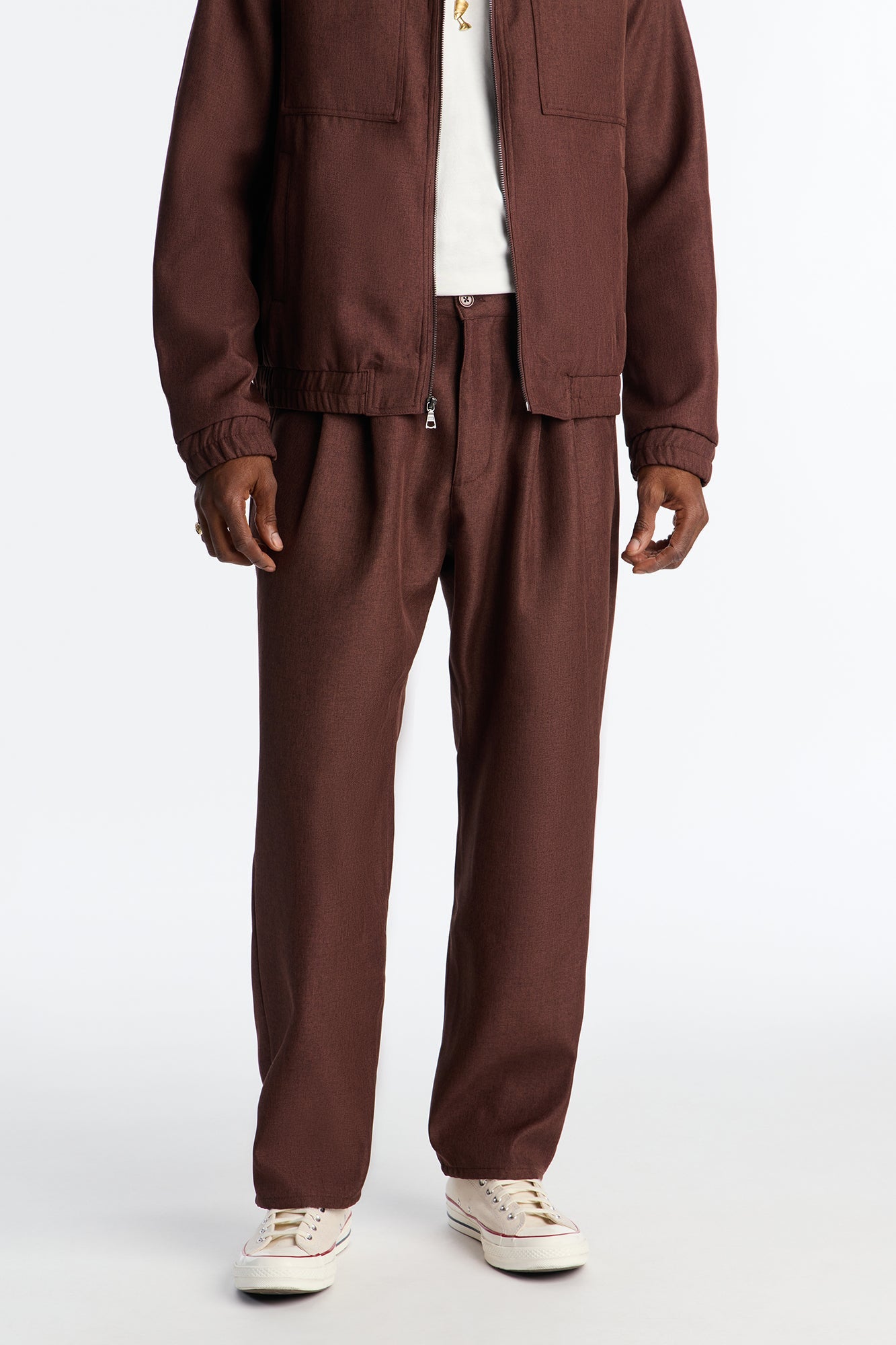 Straight Zip Tone Trouser - Brown