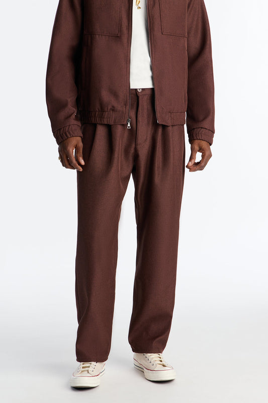 Straight Zip Tone Trouser - Brown