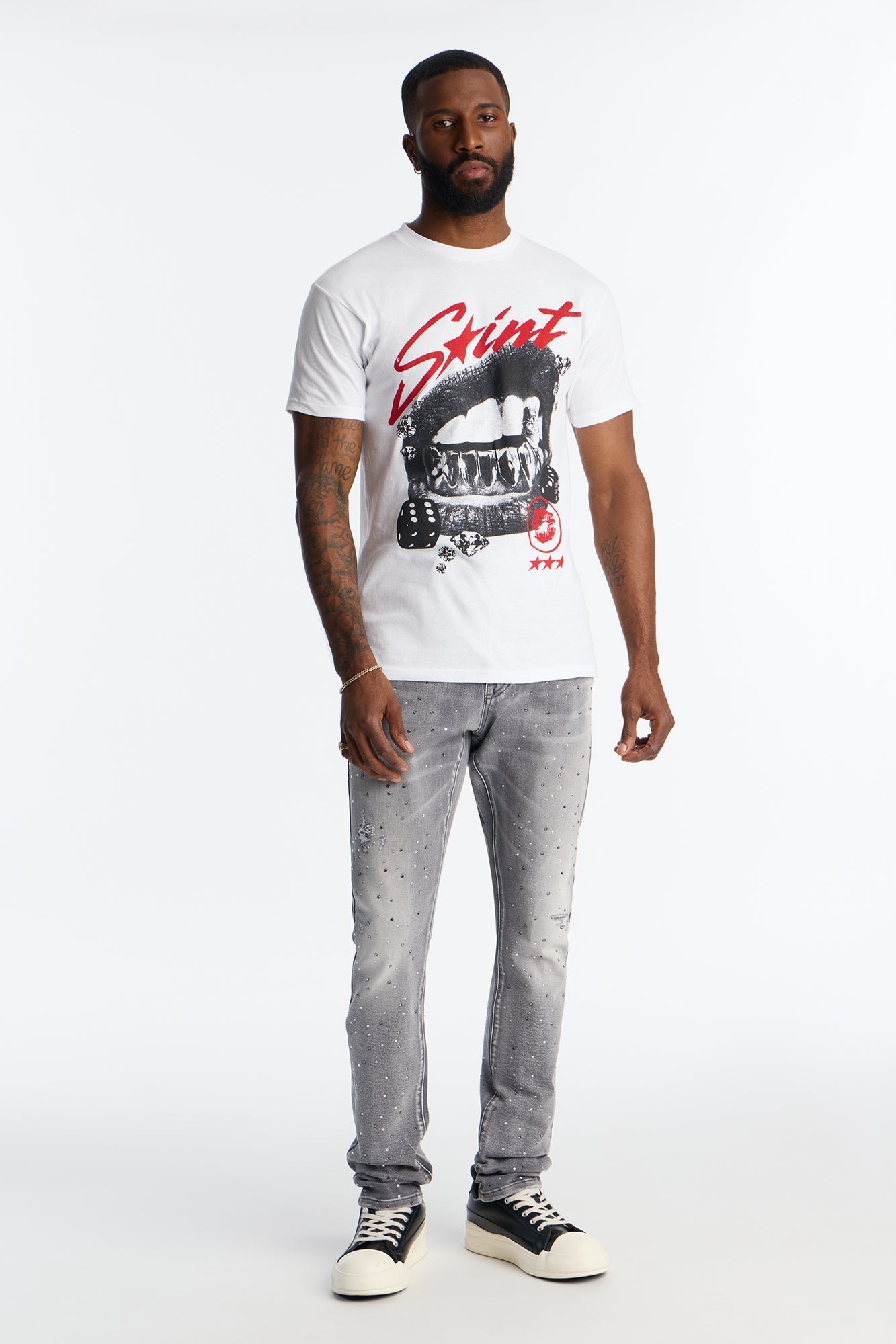 Stacked Skinny Froster Drip Jean - Grey