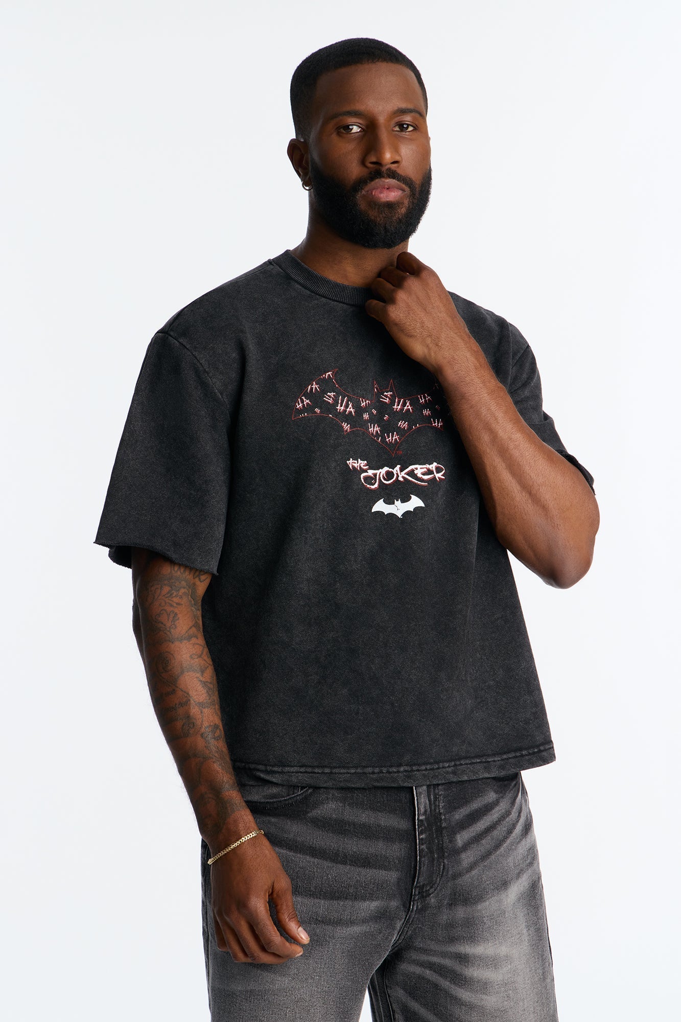 Oversized Joker Anarchy Short Sleeve Fleece Tee - Black Wash