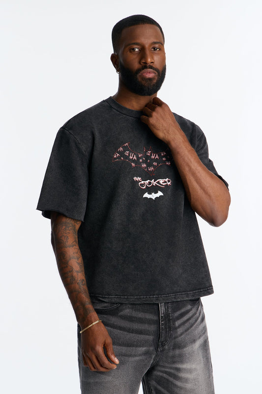 Oversized Joker Anarchy Short Sleeve Fleece Tee - Black Wash