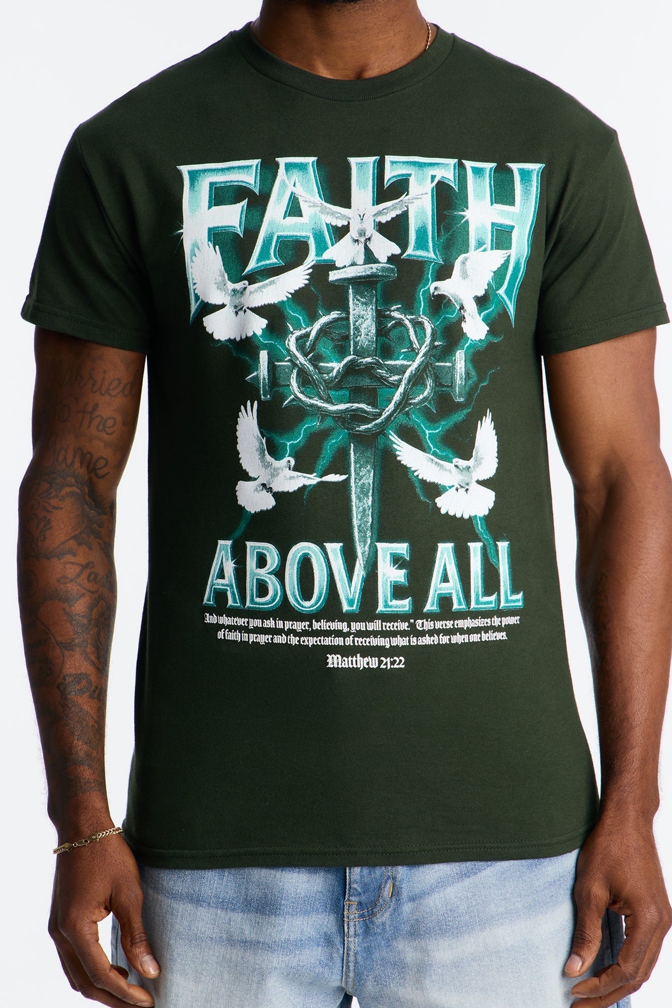 Faith Above All And Forever Short Sleeve Tee - Green