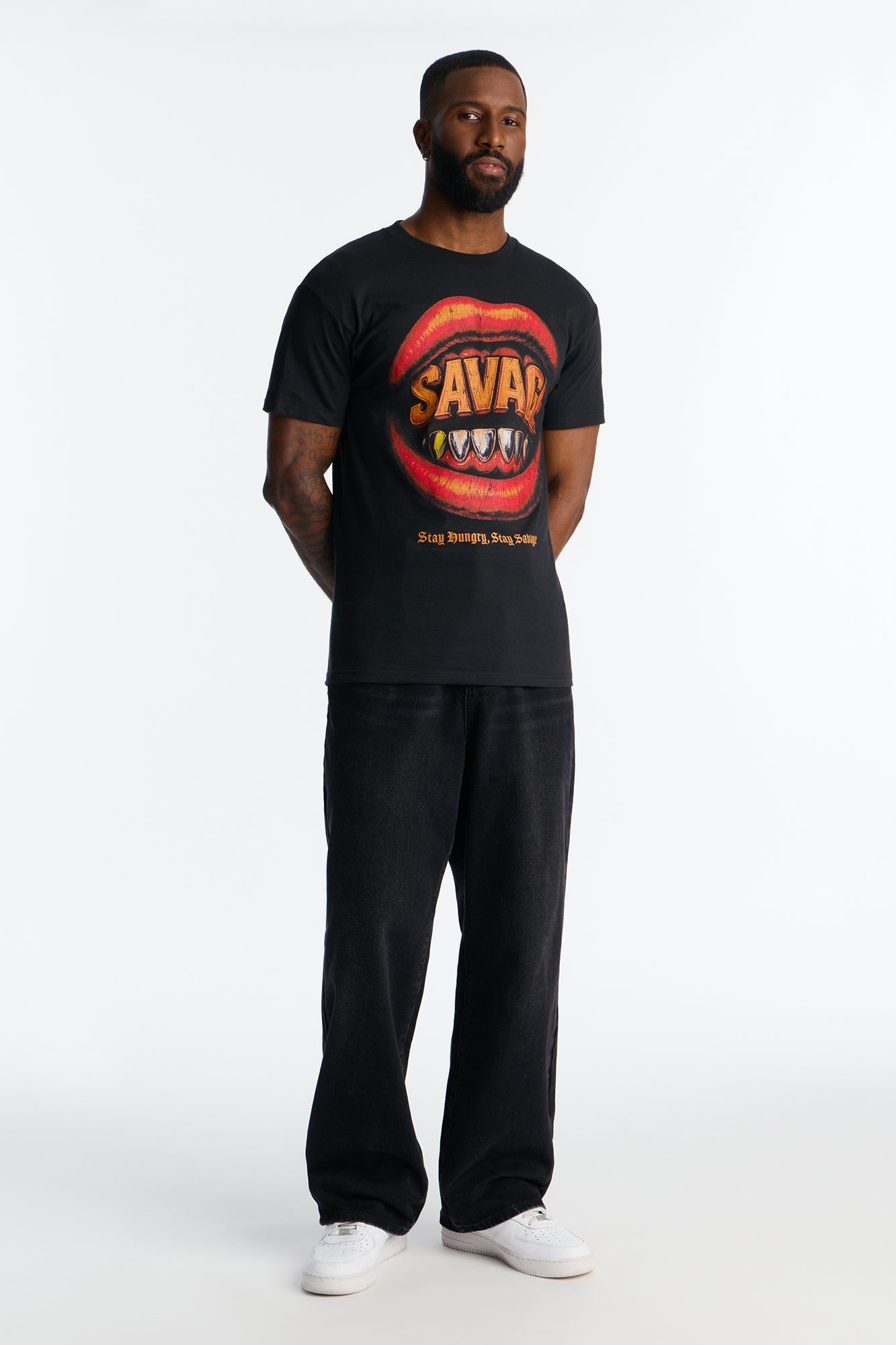 Stay Hungry Stay Savage Short Sleeve Tee - Black