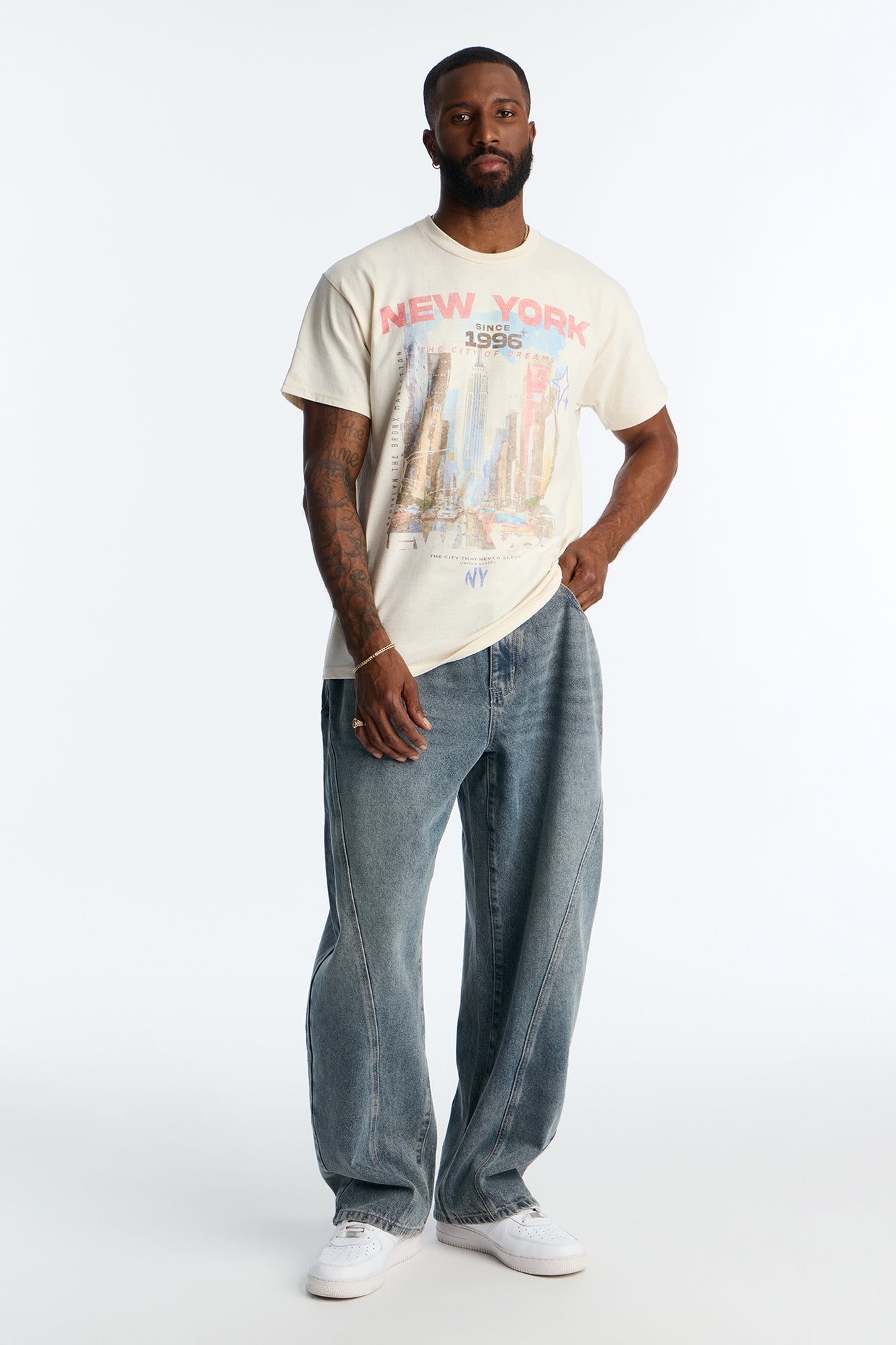 Boxy New York Short Jungle Sleeve Tee - Natural