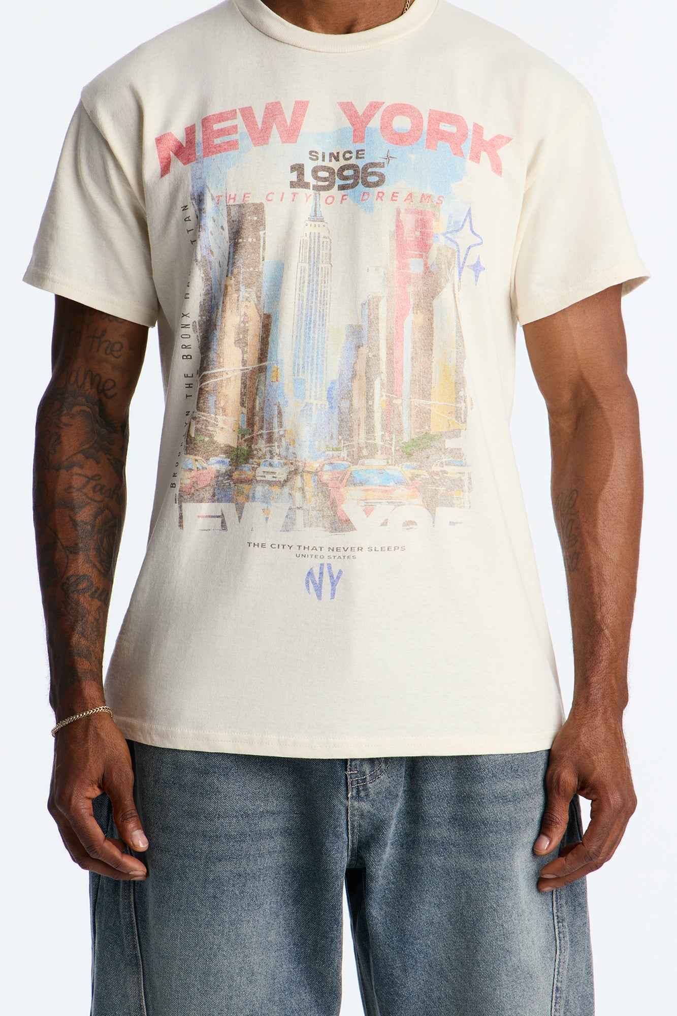 Boxy New York Short Jungle Sleeve Tee - Natural