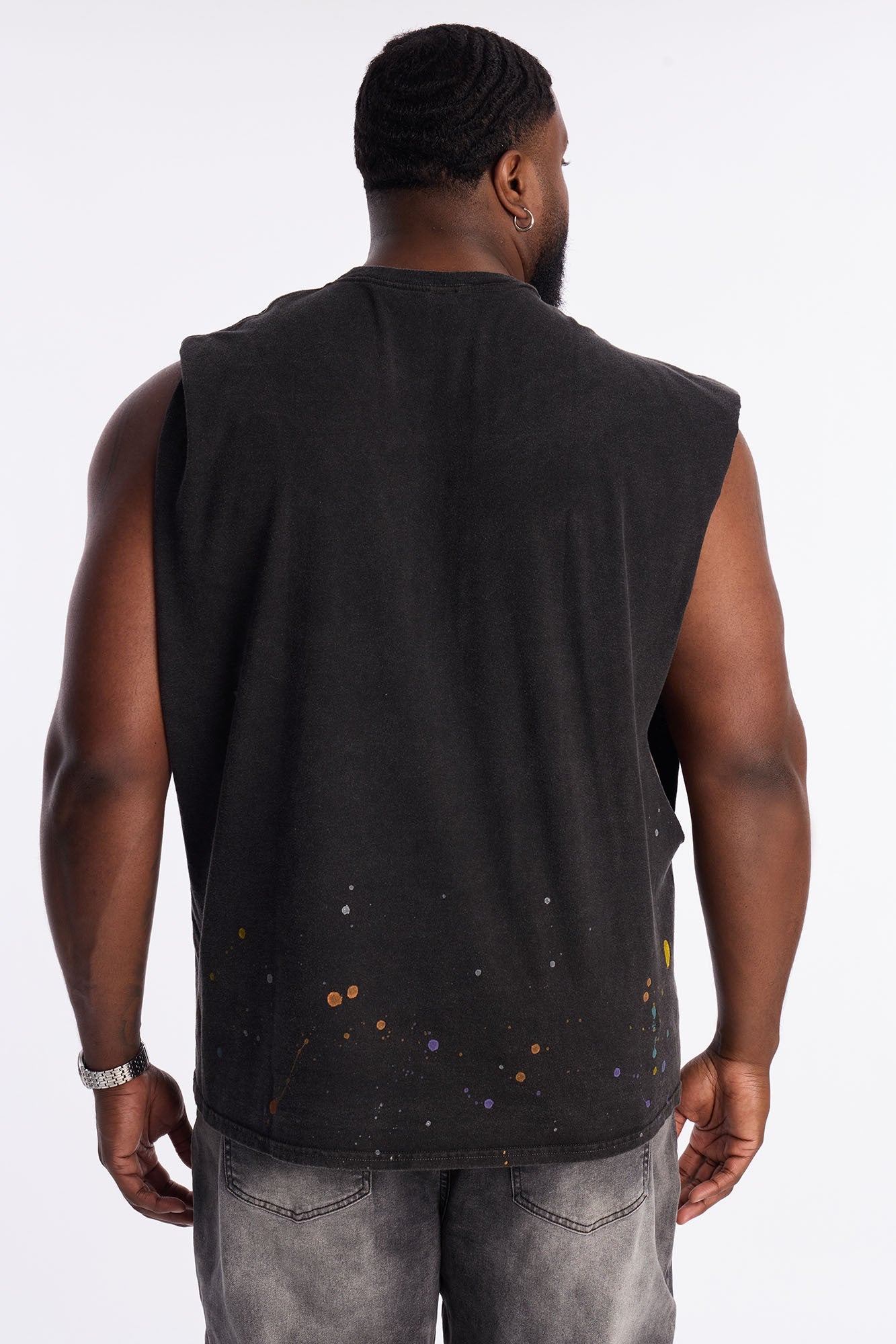 Lava Fall Paint Splatter Muscle Tee - Black