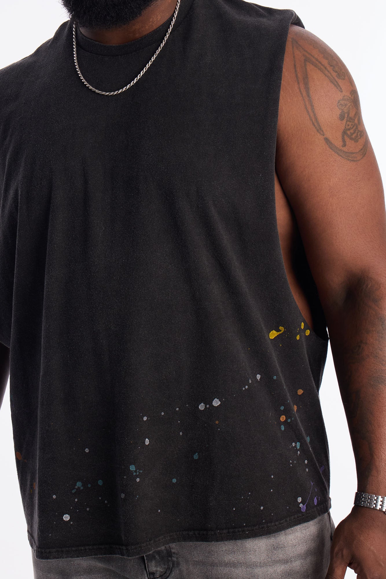 Lava Fall Paint Splatter Muscle Tee - Black
