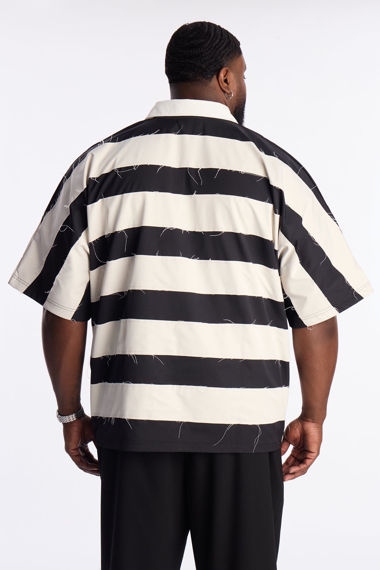Oversized Frayed Polo Shirt - Black