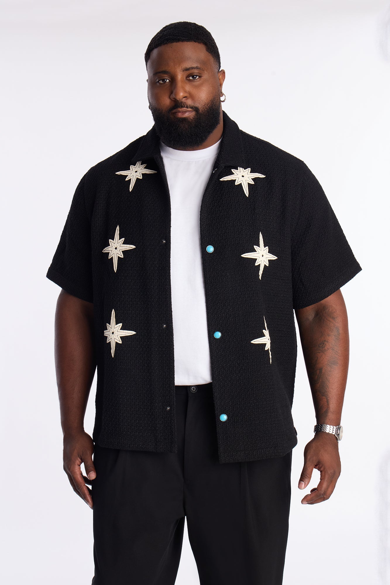 Tweed Bright Etoile Button Up Shirt - Black