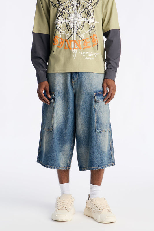 Super Baggy On Deck Cargo Denim Short - Dark Wash