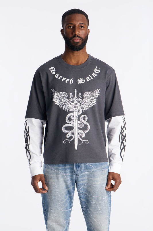 Sacred Saint 2fer Long Sleeve Tee - Black