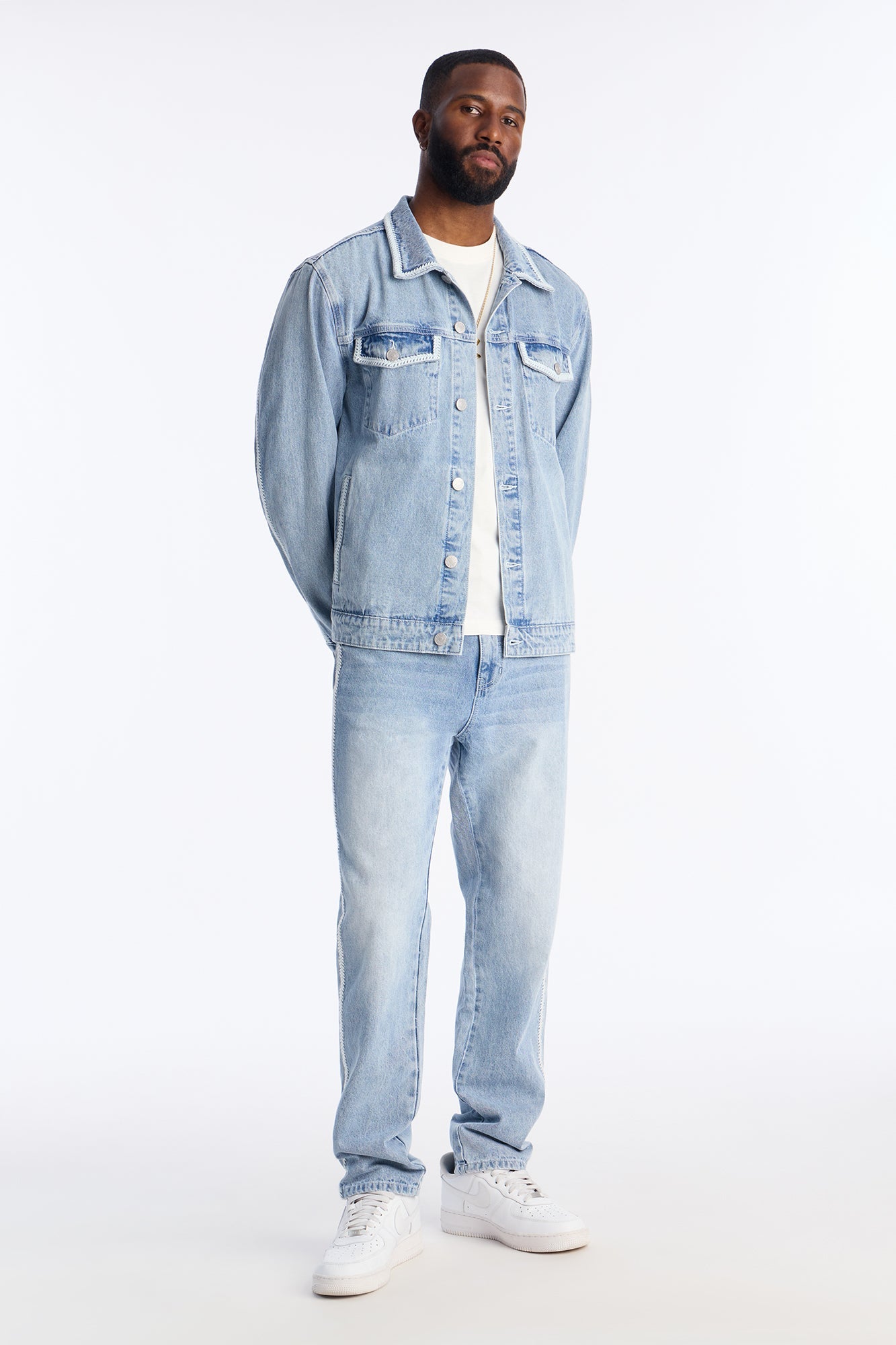 Crochet Denim Trucker Jacket - Light Blue Wash