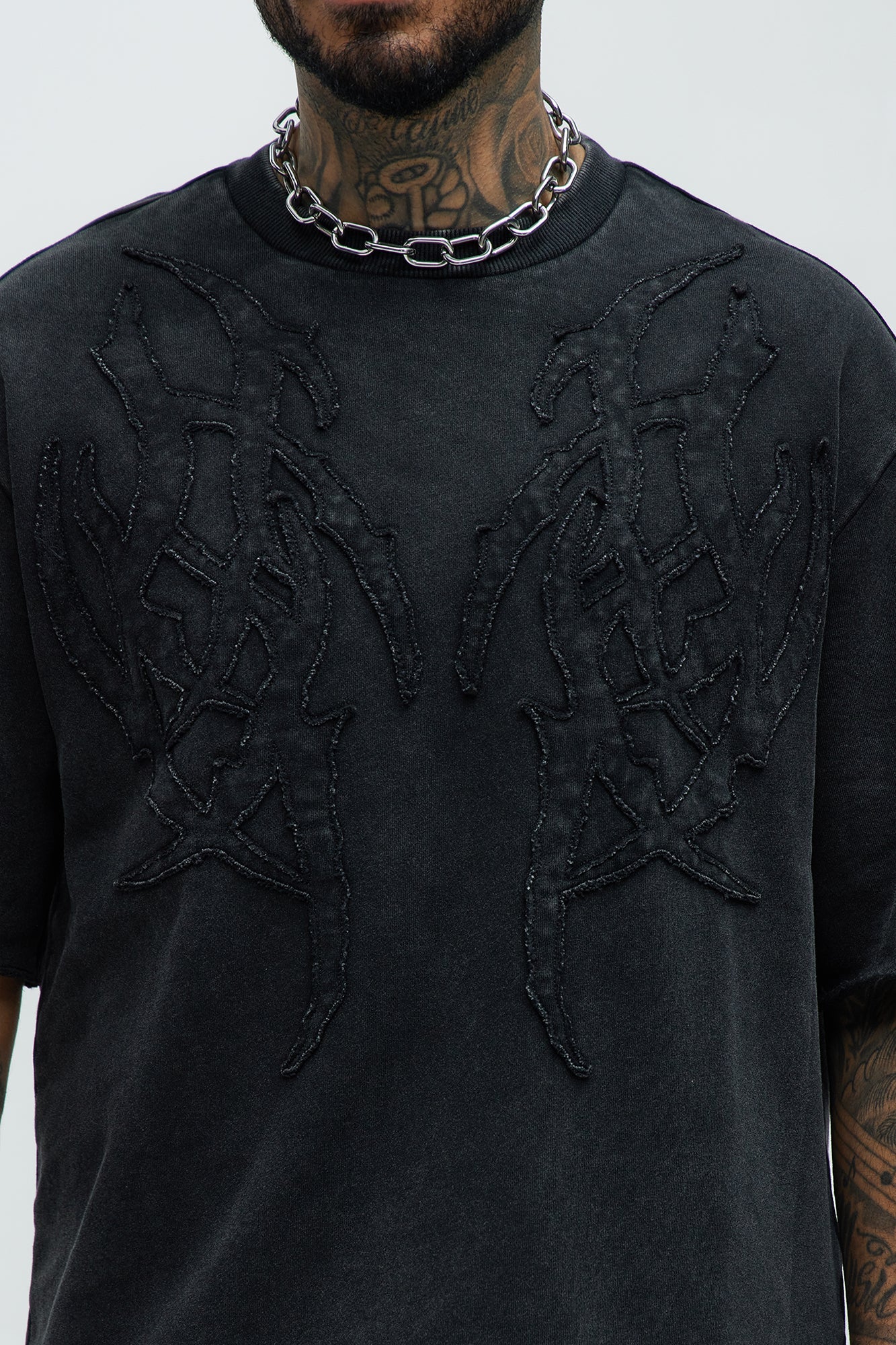 Tyson Rave Patched Heavy Wash Relaxed Tee - Black Wash