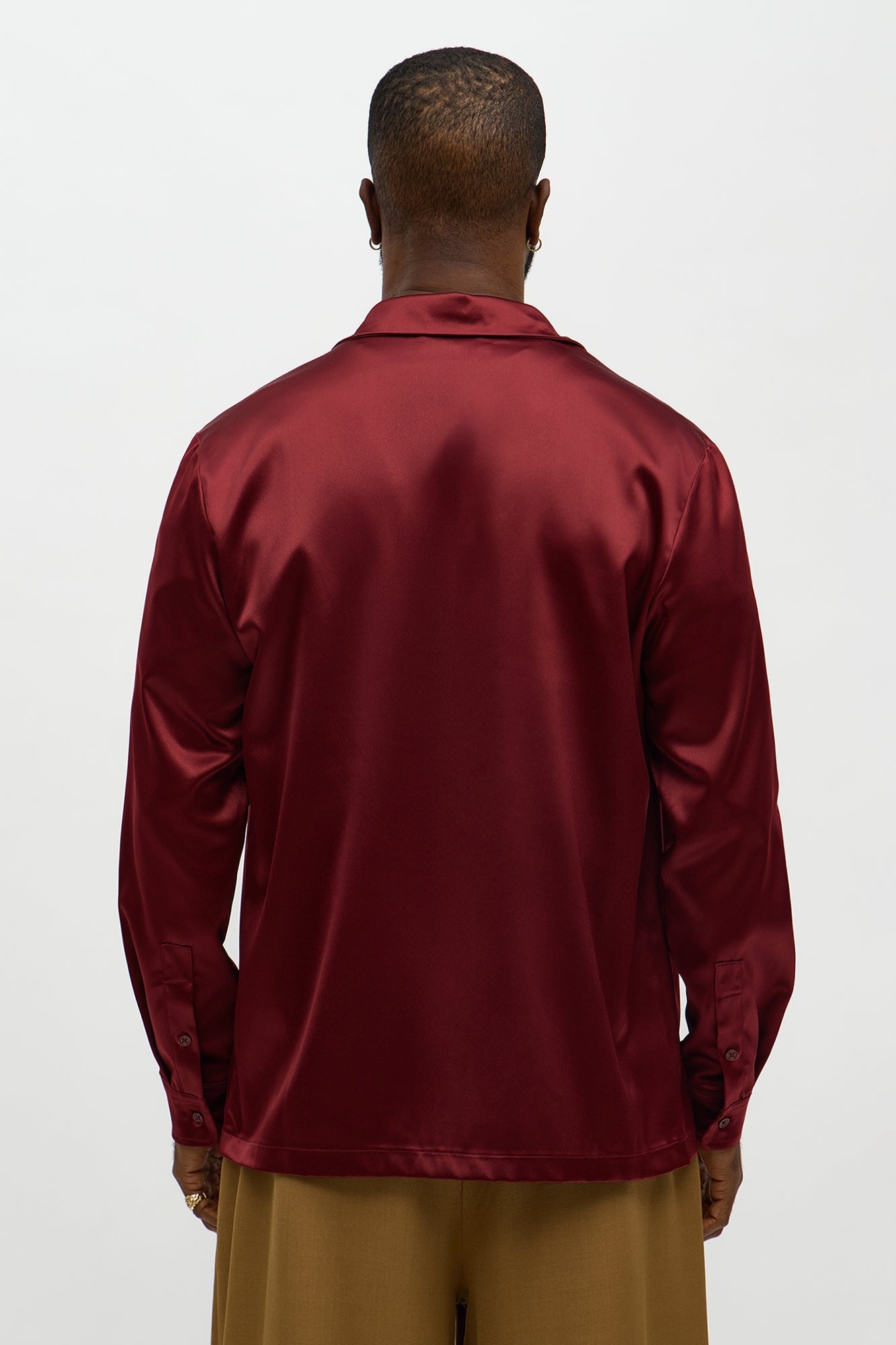 Links Satin Long Sleeve Button Up Shirt - Burgundy