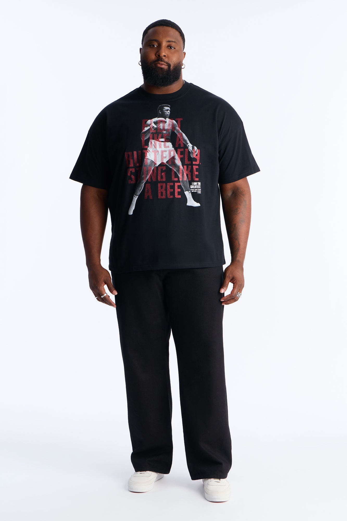 Boxy Muhammad Ali Glitter Printed Short Sleeve Tee - Black