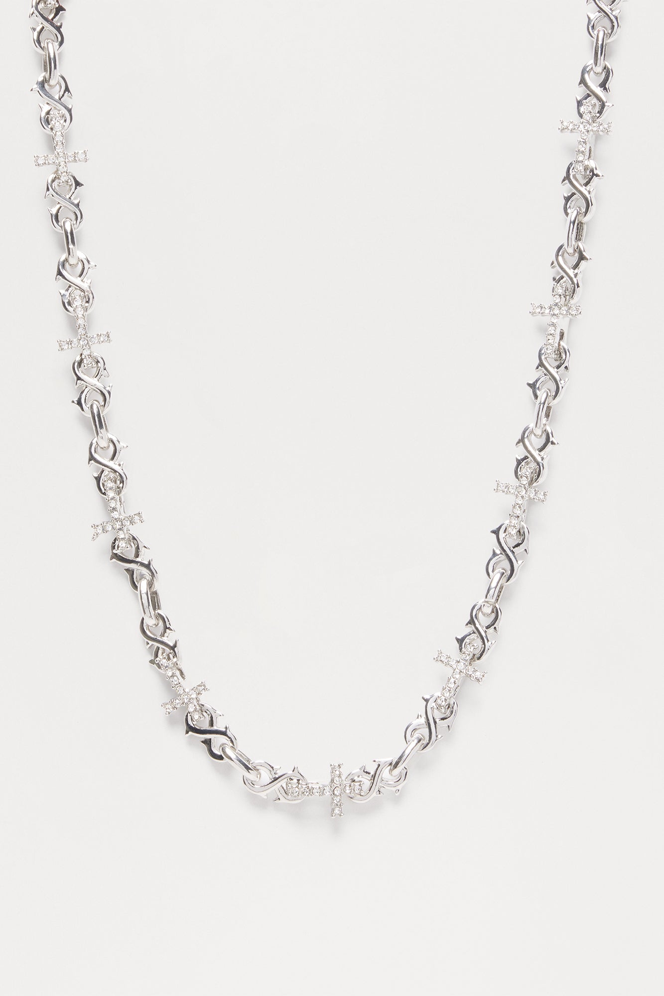 Iced Infinity Cross Link Necklace - Silver