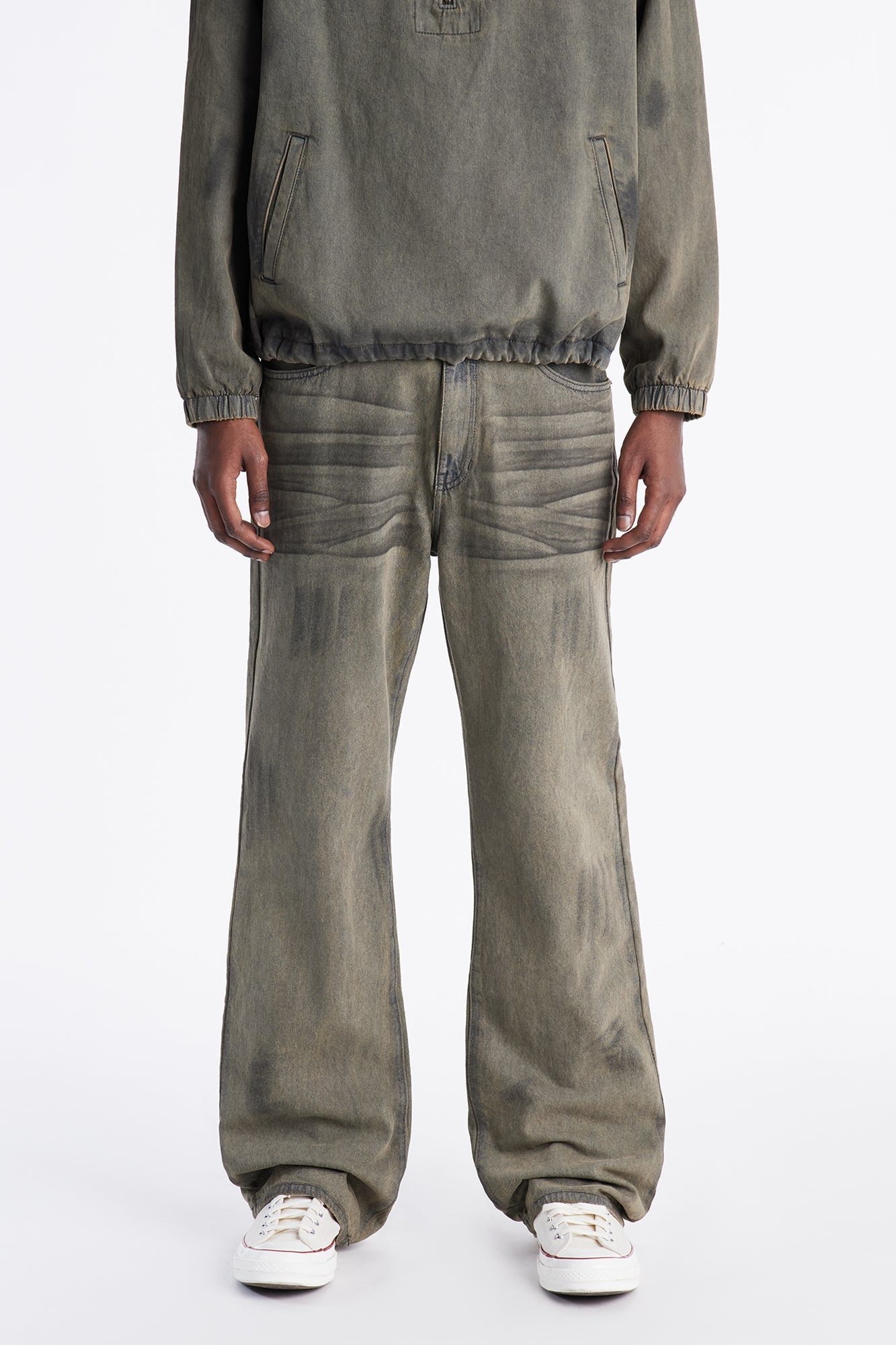 Stacked Slim Flare Dune Jean - Olive