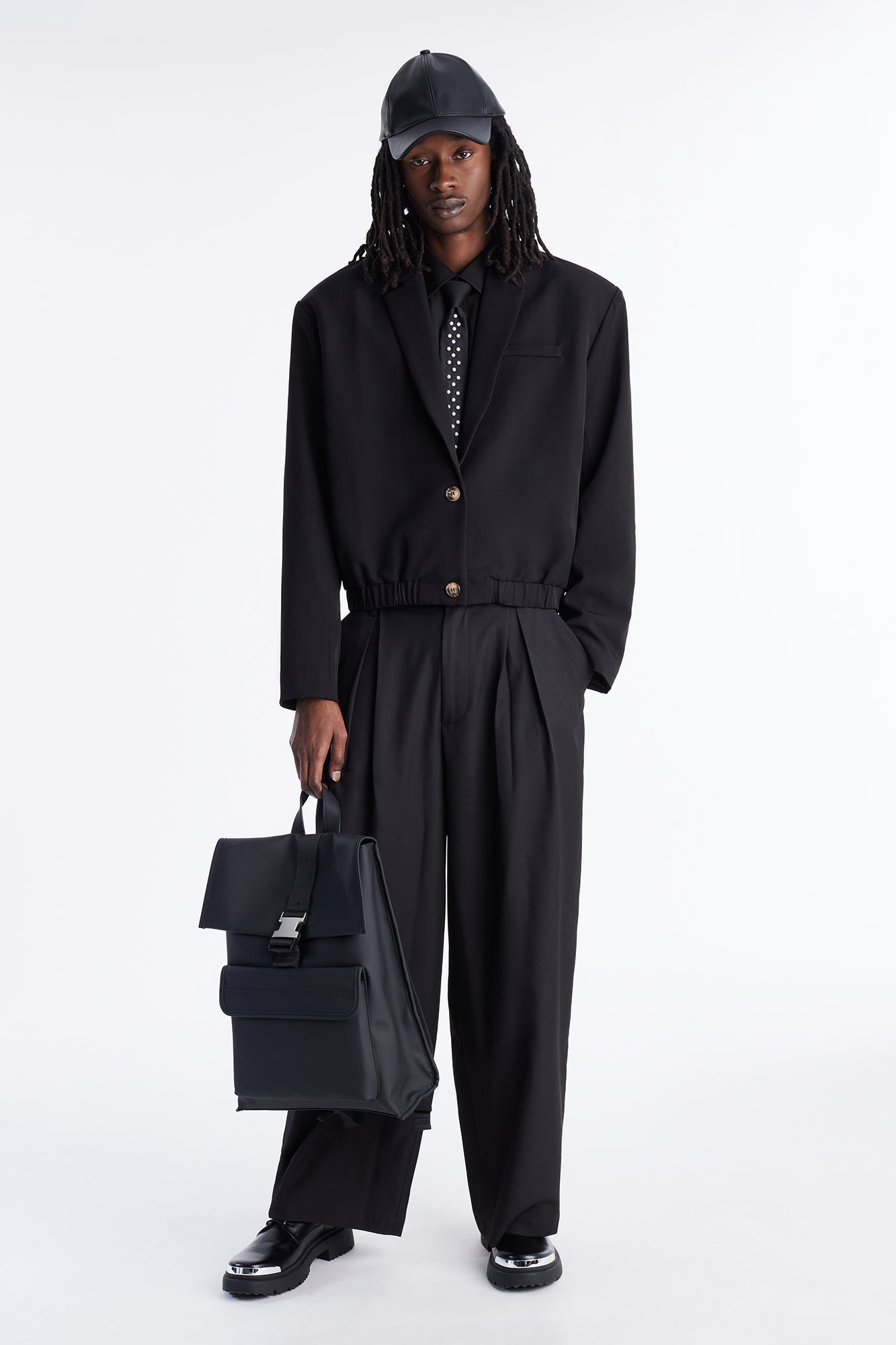Cropped Strikeout Blazer Bomber Jacket - Black