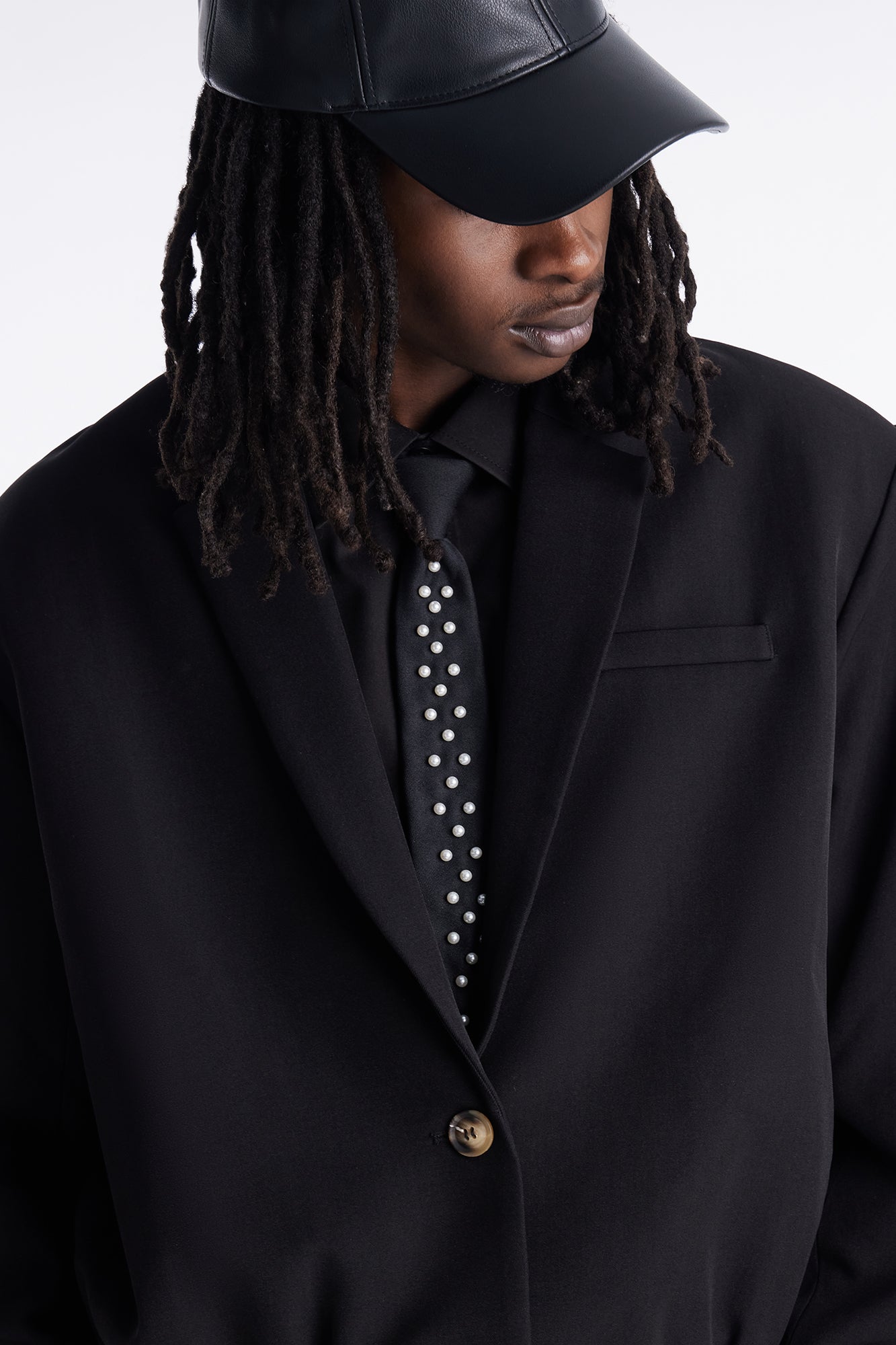 Cropped Strikeout Blazer Bomber Jacket - Black
