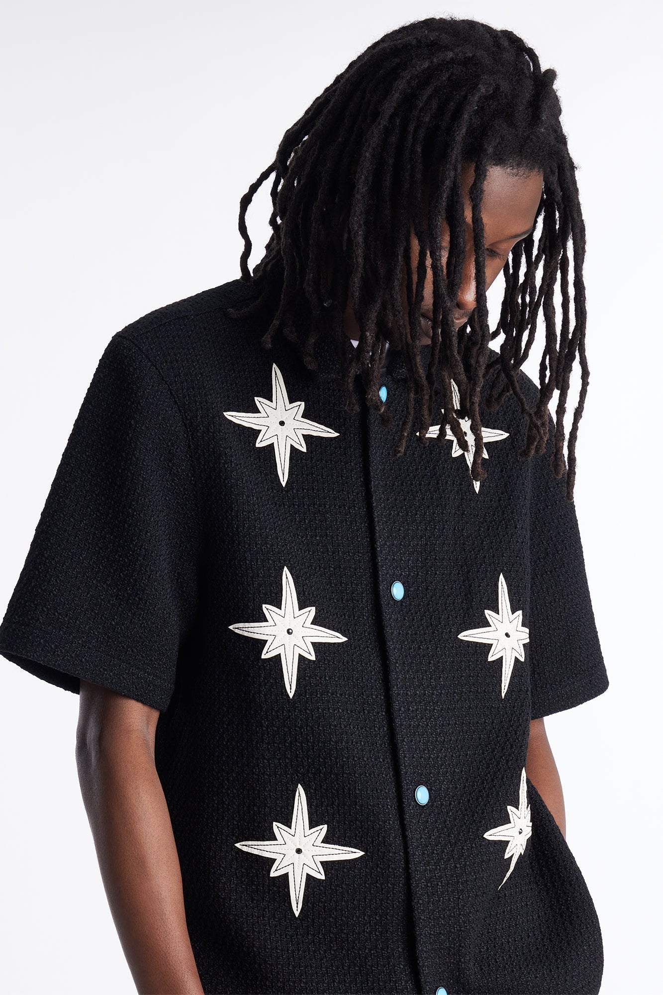 Tweed Bright Etoile Button Up Shirt - Black