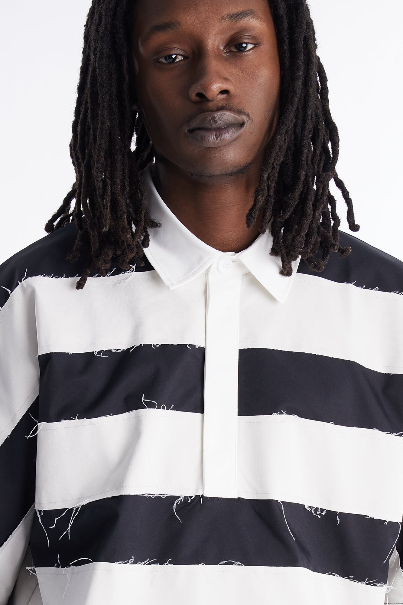 Oversized Frayed Polo Shirt - Black