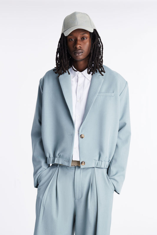Cropped Strikeout Blazer Bomber Jacket - Blue