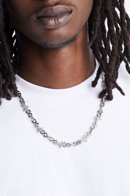 Iced Infinity Cross Link Necklace - Silver