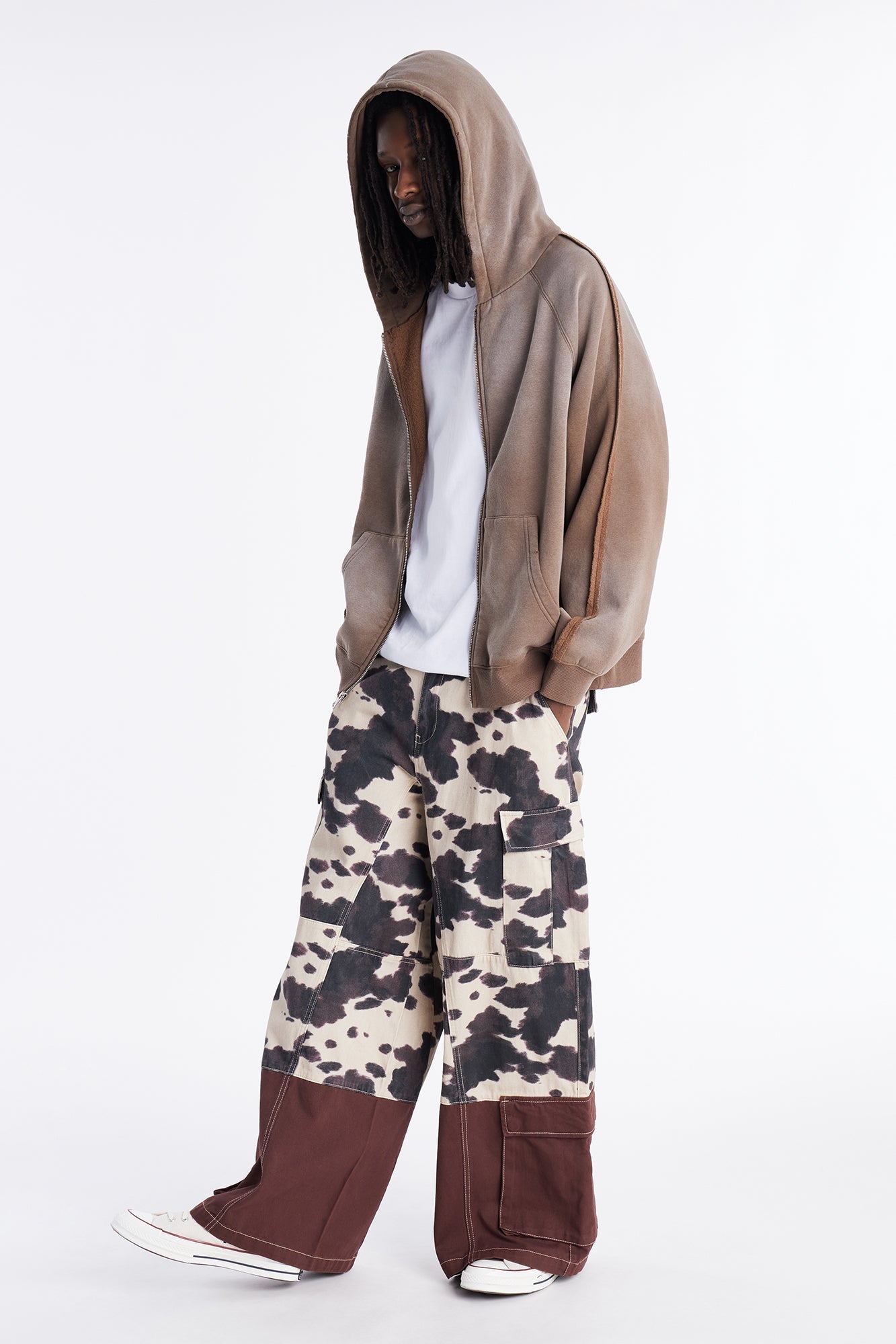Extra Raw Faded Distressed Zip Up Hoodie - Brown