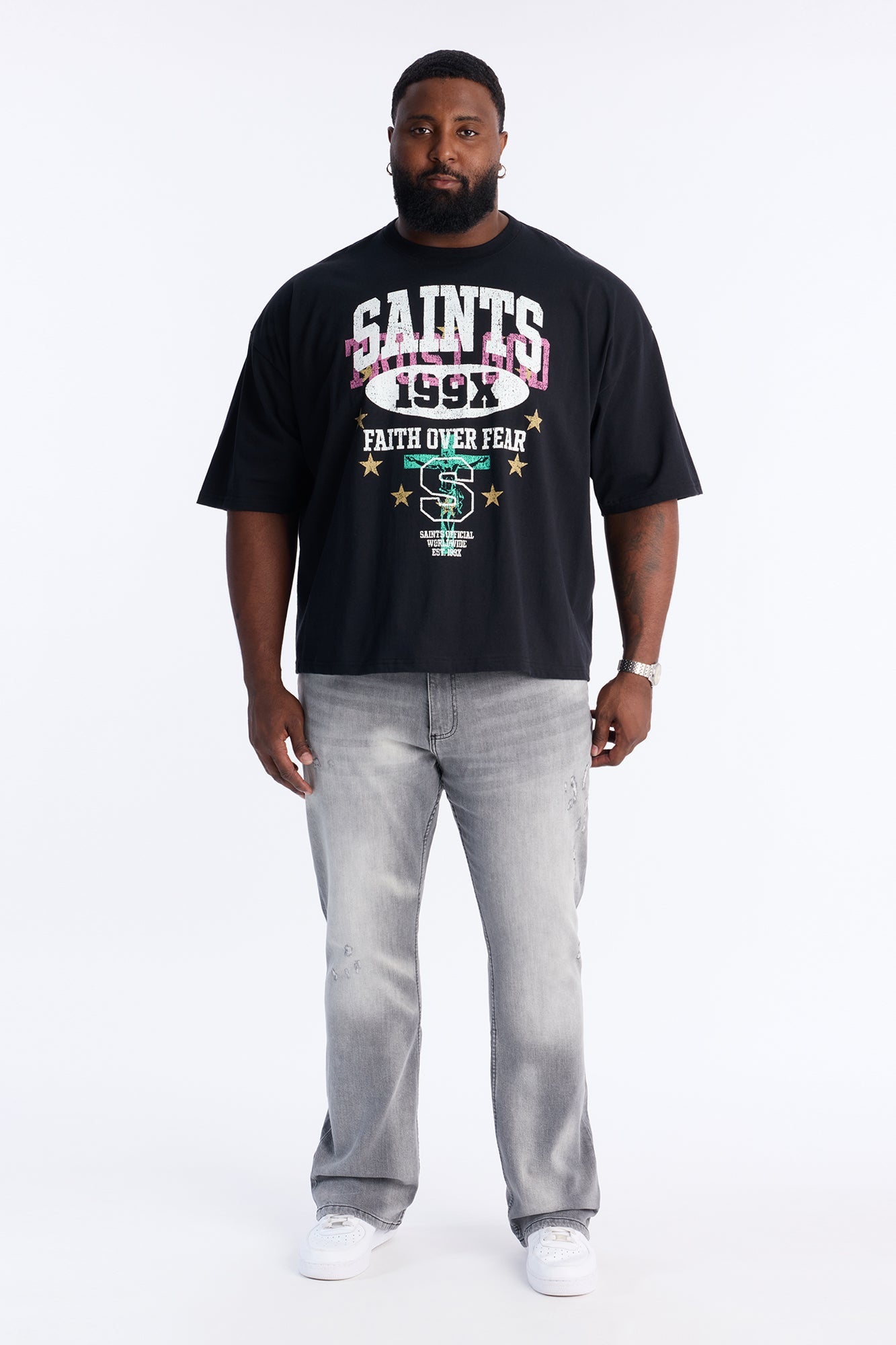 Saints Faith Over Fear Boxy Short Sleeve Tee - Black