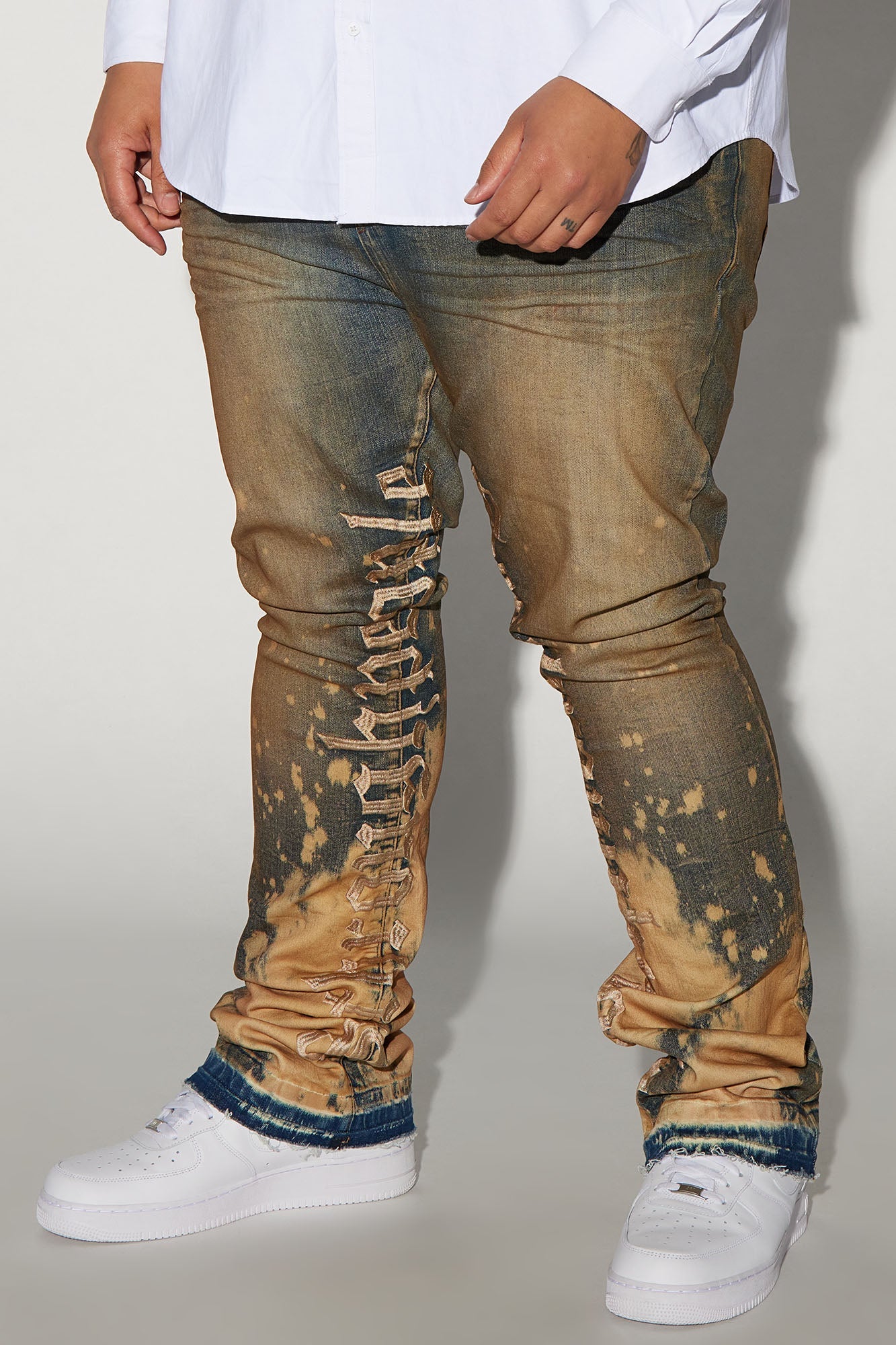 See It Through Bleached Stacked Skinny Flare Jeans - Vintage Wash