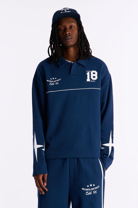 No Limits Long Sleeve Fleece Polo - Navy