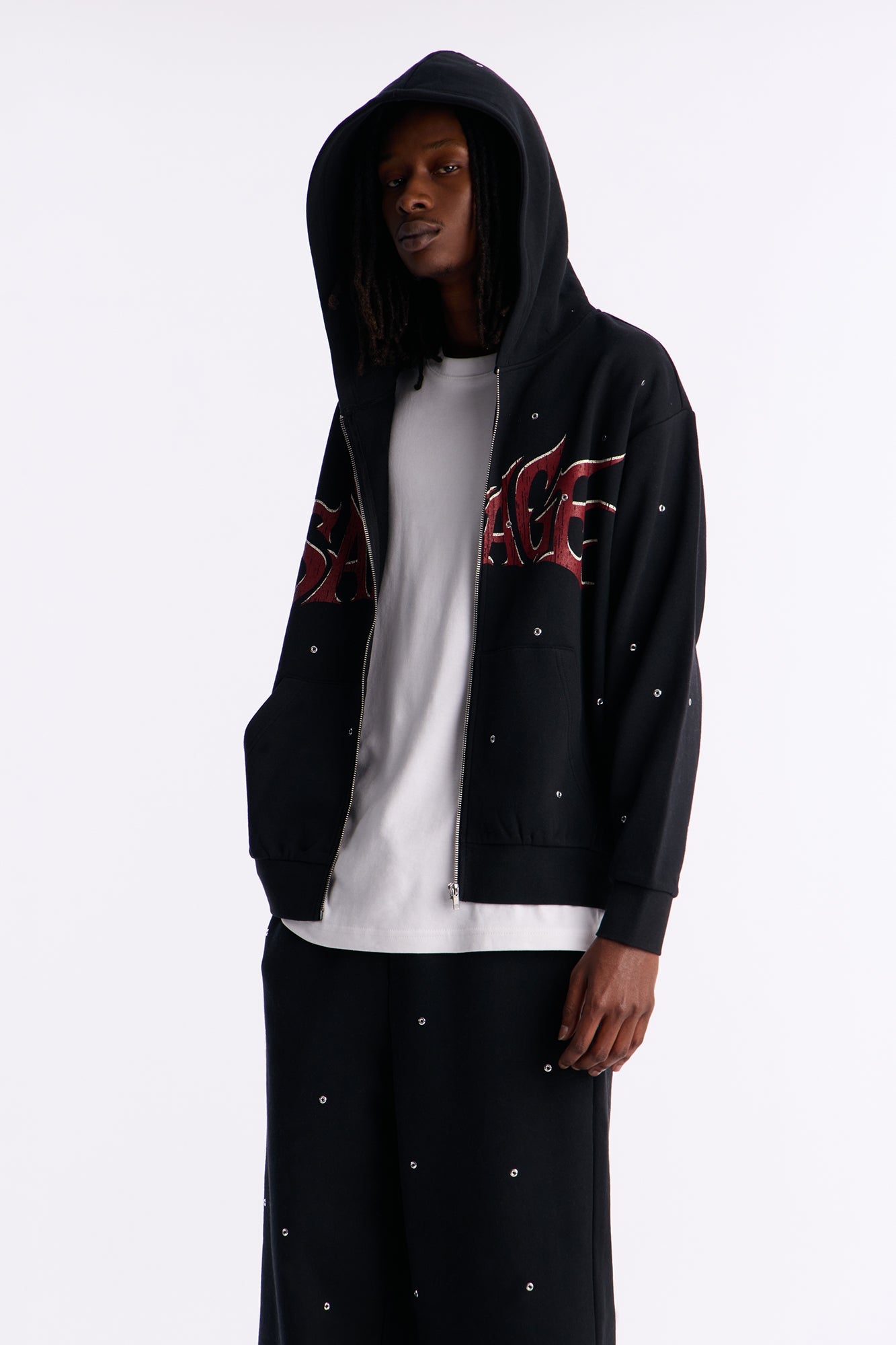 Savage Rhinestone Zip Hoodie - Black