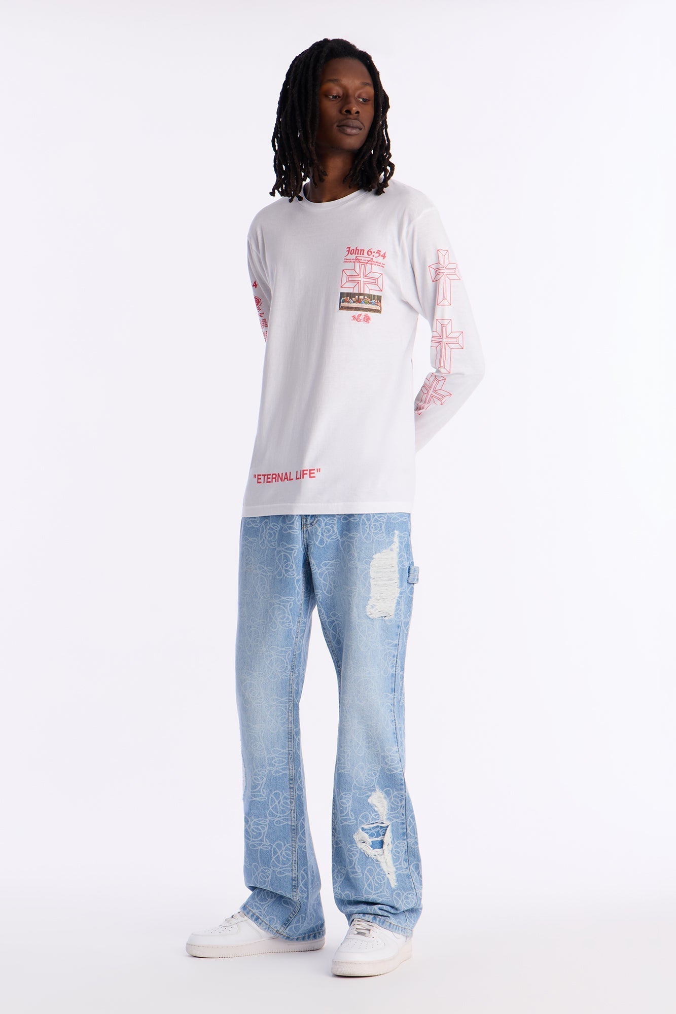 Stacked Slim Flare Slide Thru Distressed Jean - Medium Blue Wash