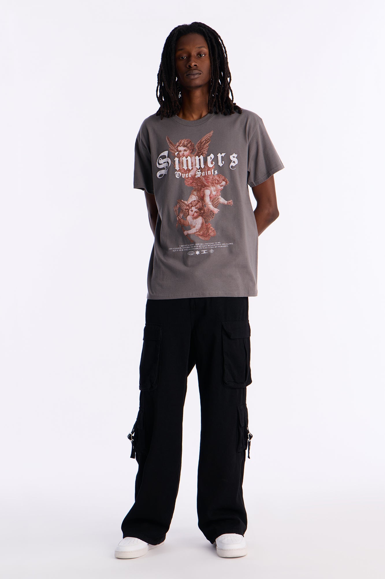 Saints Over Sinners Angels Oversized Short Sleeve Tee - Charcoal
