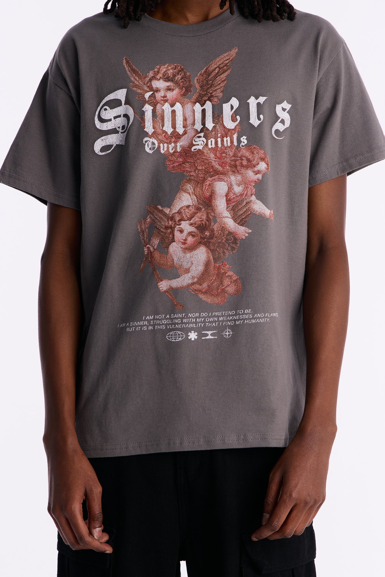 Saints Over Sinners Angels Oversized Short Sleeve Tee - Charcoal