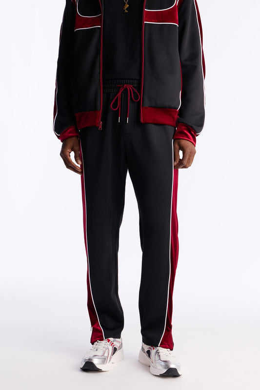 Slim Lexington Velour Side Track Pant - Burgundy