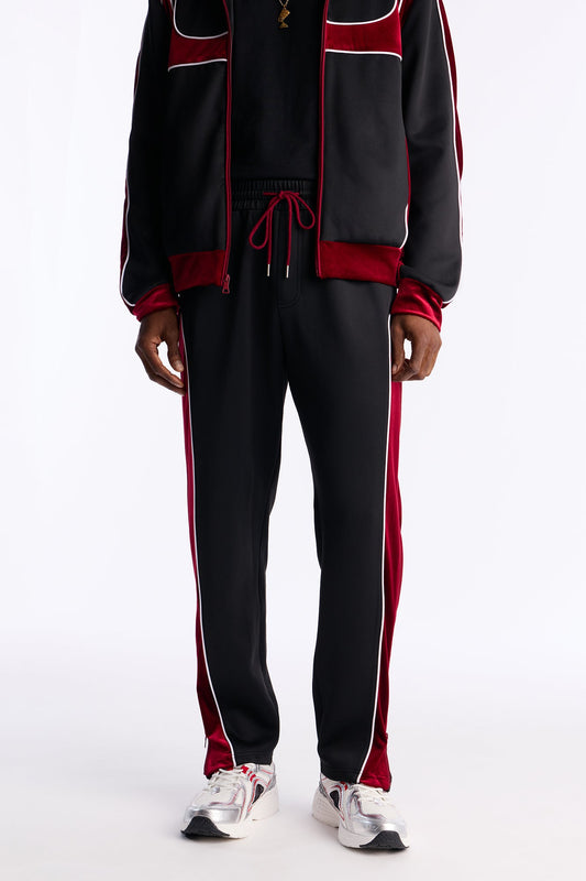Slim Lexington Velour Side Track Pant - Burgundy