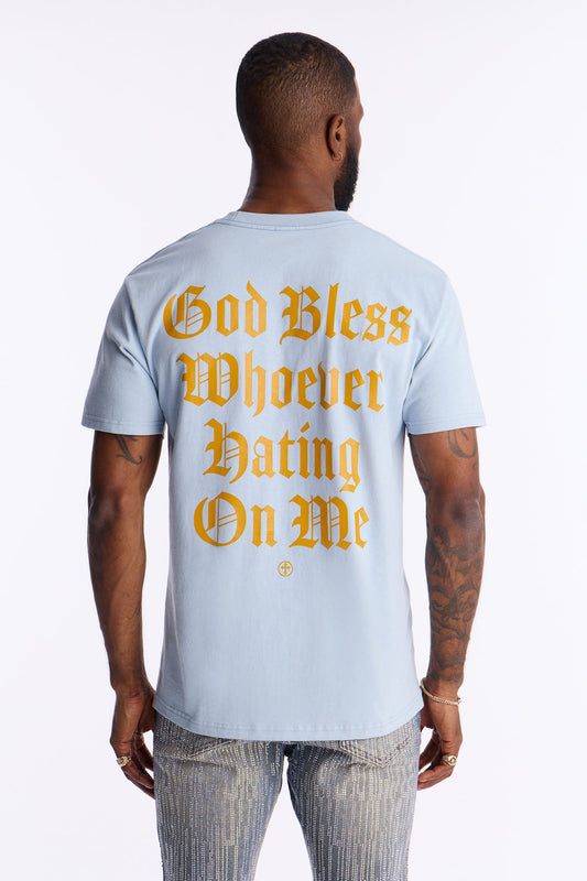 God Bless Whoever Hating On Me Short Sleeve Tee - Light Blue