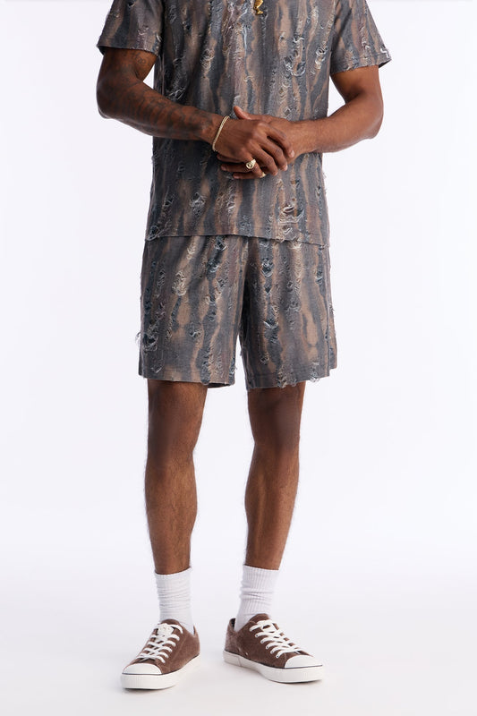 Relaxed Fragmented Realism Distressed Short - Brown
