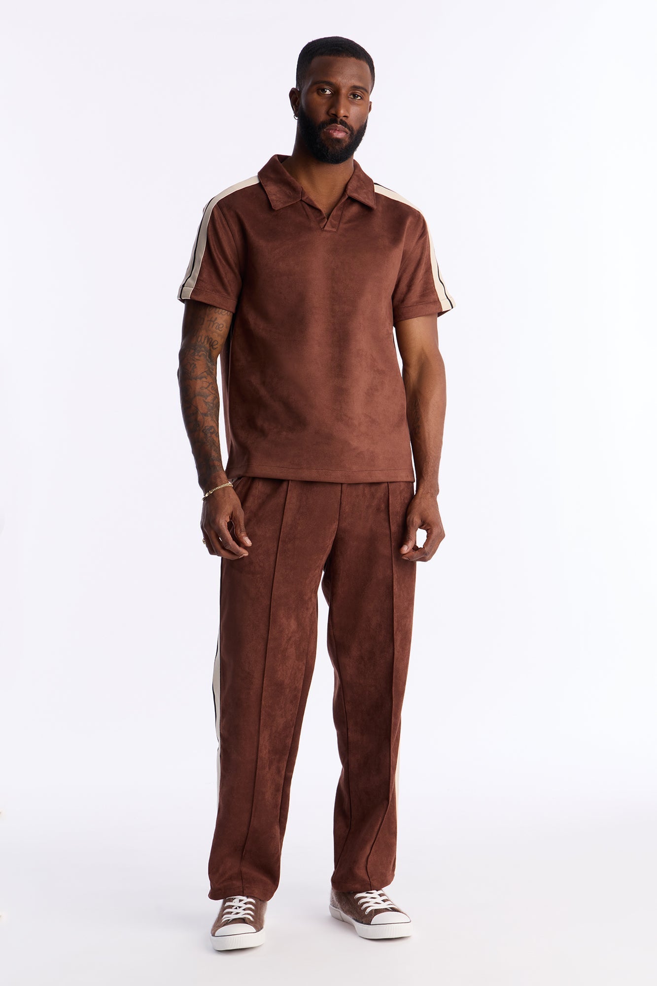 Faux Suede Short Sleeve Tee - Brown