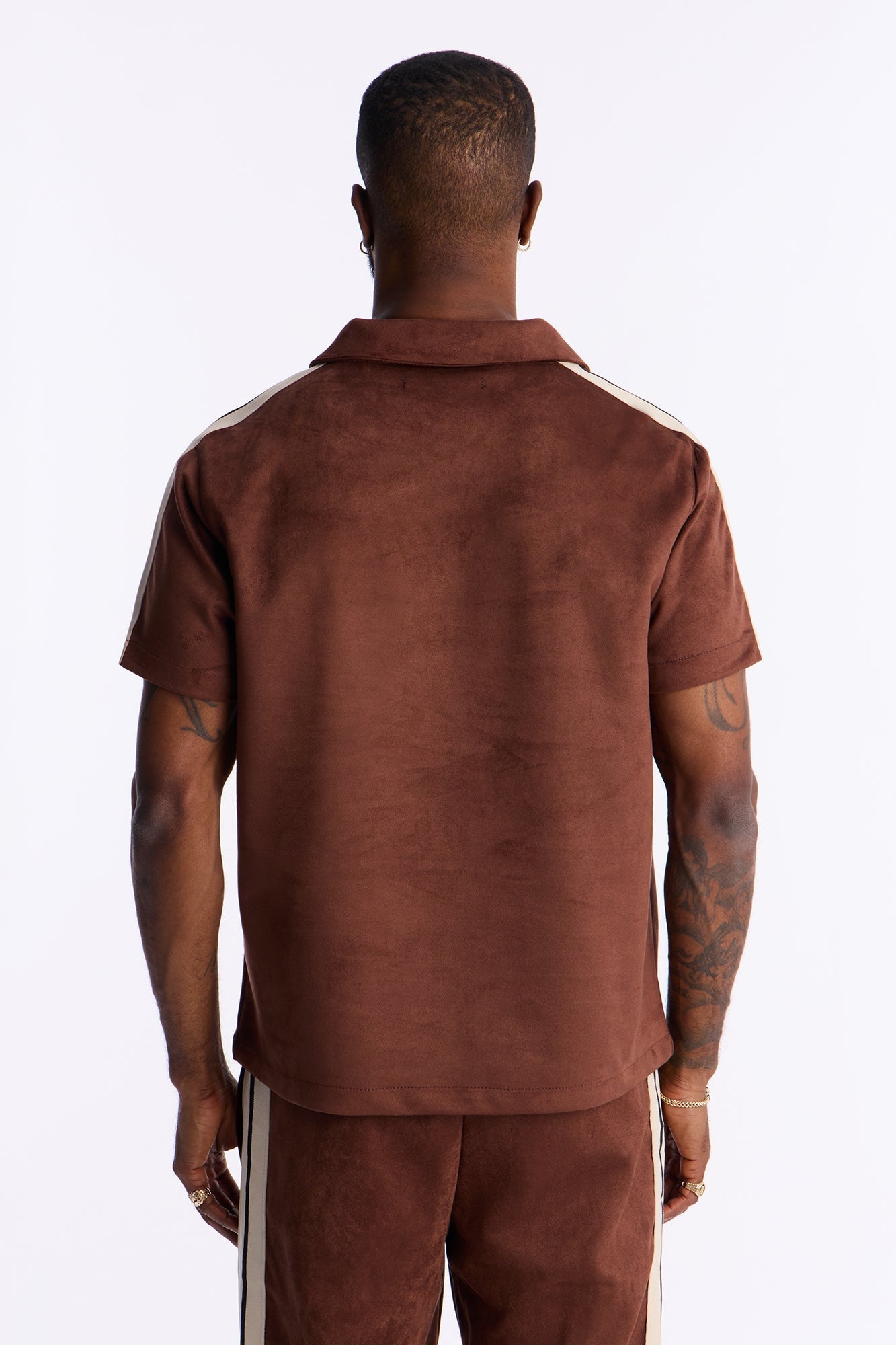 Faux Suede Short Sleeve Tee - Brown
