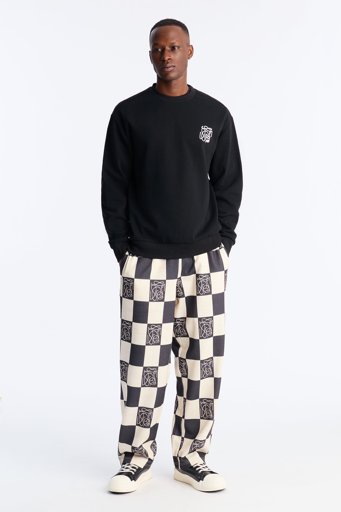 Checkered Crewneck Sweatshirt - Black